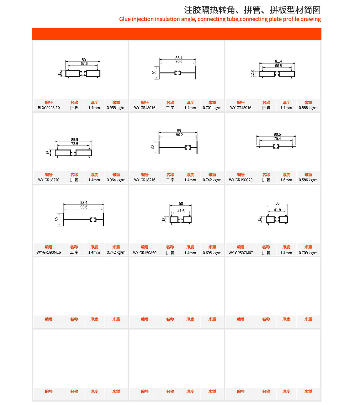 注膠隔熱轉(zhuǎn)角、拼管、拼板型材
